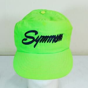 Vintage 90s University Square Symmons Logo Neon Green Hat Cap Adjustable